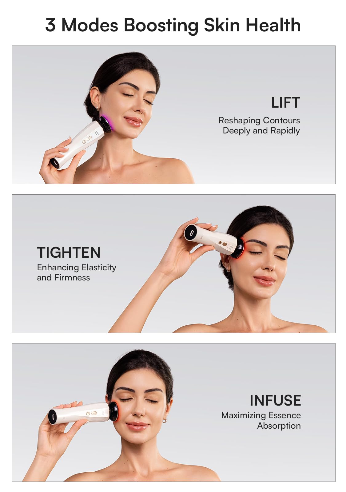 INIA Micro-Current Facial Lift Device 3-in-1 Red Light Therapy for Face and Neck, Skin Tightening and Rejuvenation Device True Beauty Glow Facial Massager, Effective Wrinkle and Puffiness Reduction