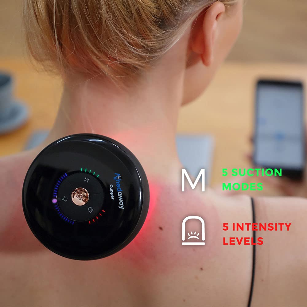 Achedaway Smart Cupping Massager - Rechargeable Cupping Therapy Set with Bluetooth Suction Cup Massager, 3 Attachments, Mobile App Control, Red Light Therapy - 5 Intensity Levels - 2-Pack