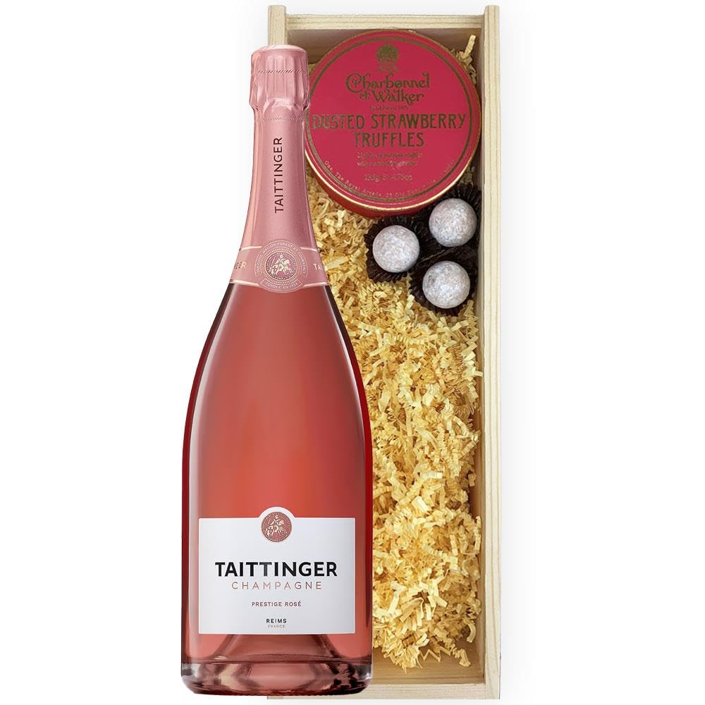 Magnum of Taittinger Prestige Rose Champagne And Strawberries & Cream Charbonnel Truffles Magnum Box 150cl 12.5% abv