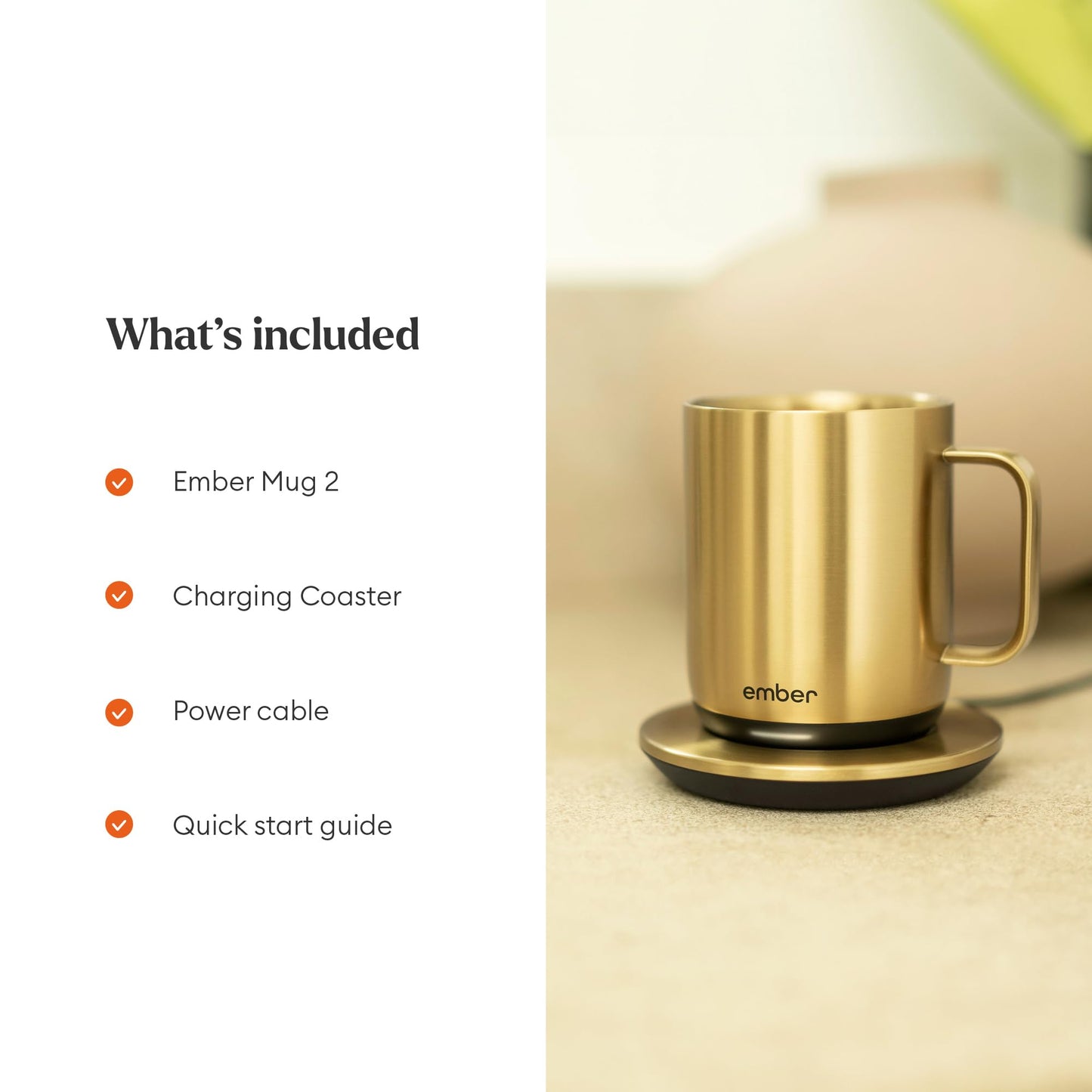Ember Temperature Control Smart Mug 2-295 ml App-Controlled and Rechargeable Heated Coffee Mug with Intelligent LED Display, 1.5-hr Battery Life and Improved Design, Gold
