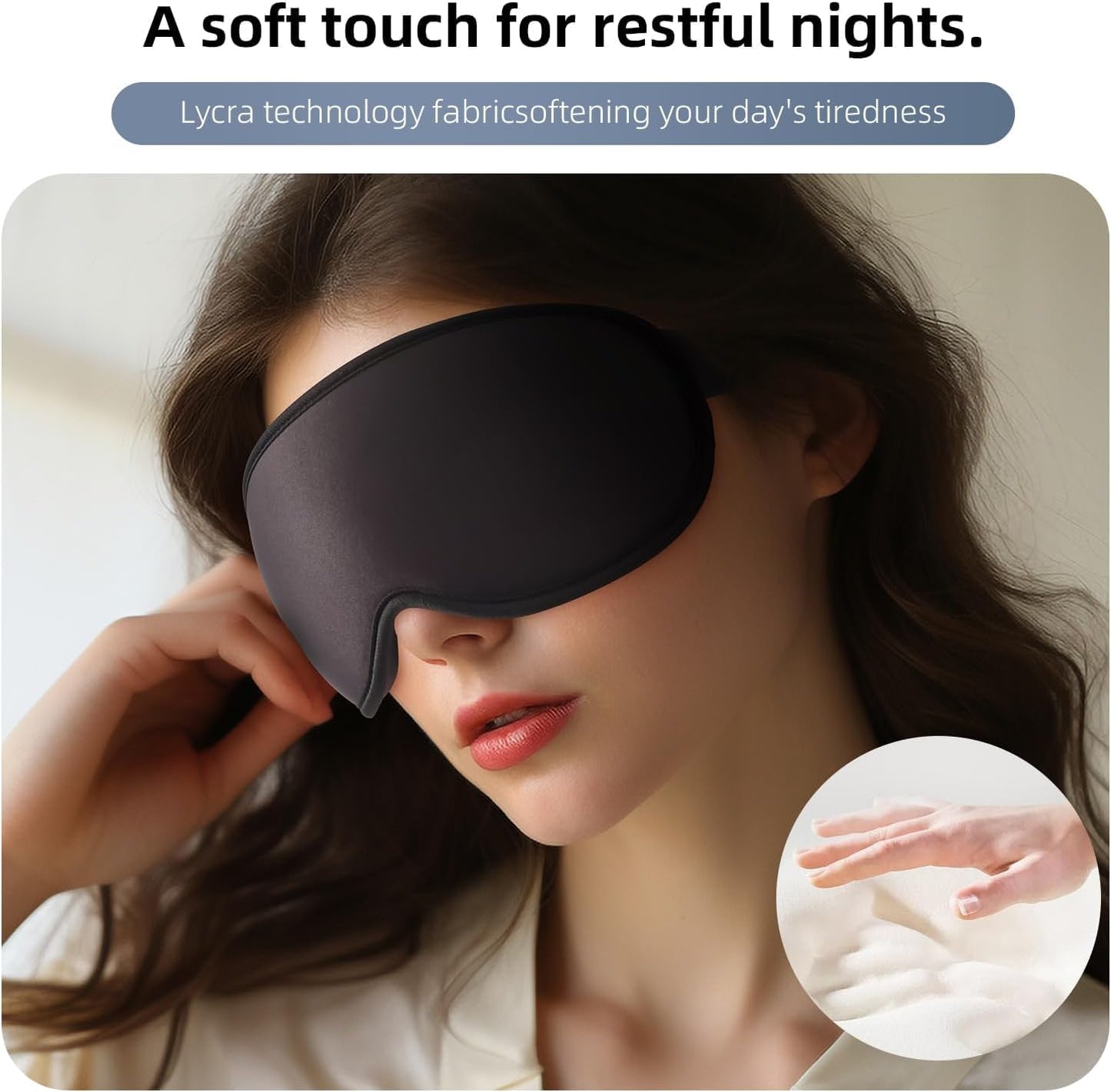 100% Blackout Sleep Mask for Women Men, Zero Eye Pressure Eye Mask, Sleeping Mask for Side Sleepers, Lycra Fabric 3D Contoured Cup Blindfold with Adjustable Strap for Home/Work,3D Black