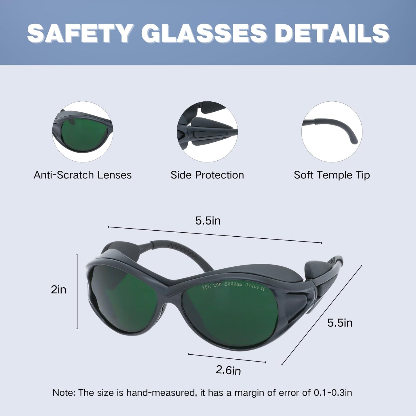MCWlaser Professional LED Red & Blue Light Therapy Glasses 200nm-2000nm IPL Laser Safety Glasses Protective Goggles for Hair Removal, UV400 Tanning Goggles Cosmetology Eye Protection Style 2