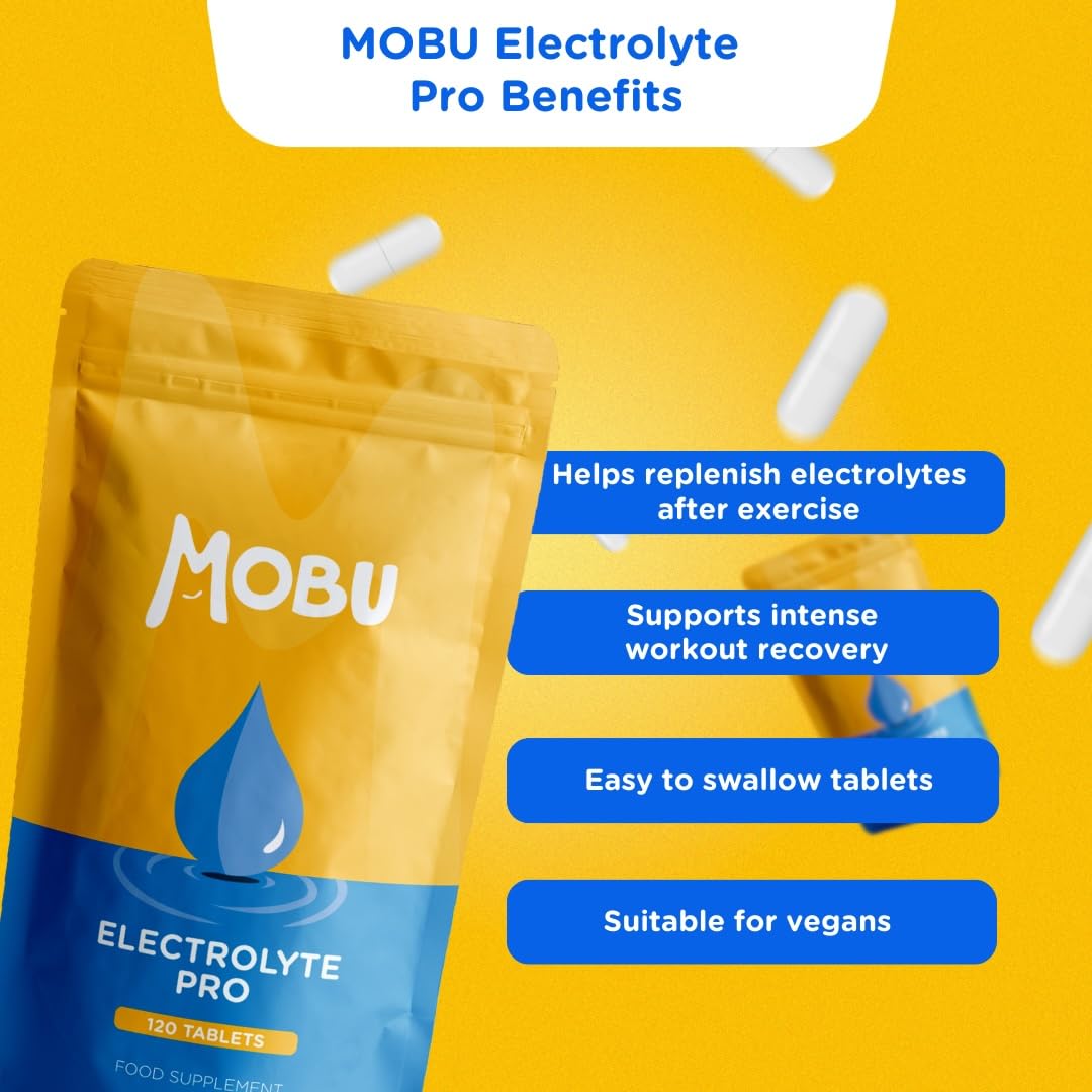 Electrolyte Pro 120 Tablets with Potassium, Calcium, Magnesium and Sodium | Salt Replacement, Cramp & Hydration Recovery | Salt Tablets | Vegan | GMP Approved | MOBU UK