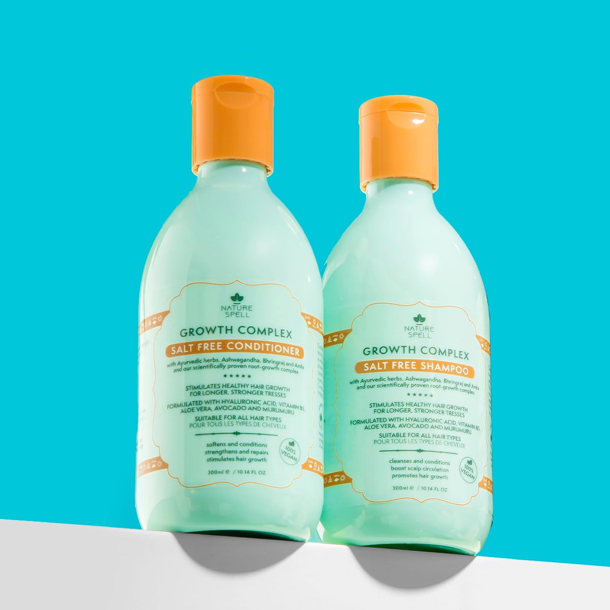 Nature Spell Hair Growth Shampoo and Conditioner Set 300ml x 2 – Growth Complex Sulphate Free Shampoo and Conditioner Sets – Improves Strength, Shine & Volume