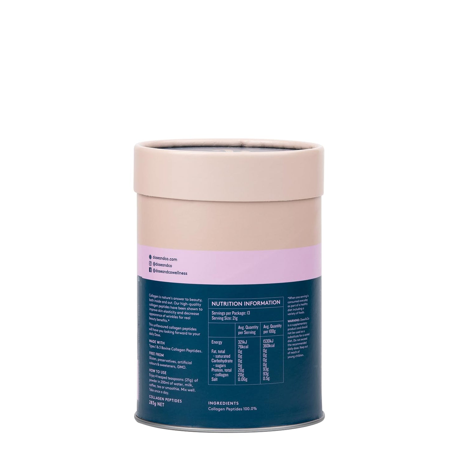 Dose & Co Pure Collagen Peptides, Unflavoured - 283g Powder Supplement