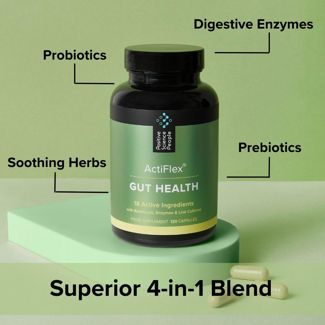 Gut Health Capsules, Superior 4-in-1 Blend of Probiotics, Prebiotics, Digestive Enzymes & Soothing Herbs to Restore Your Gut, 18 Essential Nutrients & Bio Cultures, 120 Capsules, 30 Day Supply, Vegan