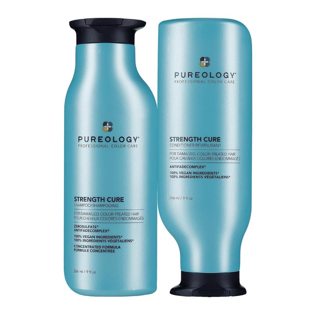 Pureology Strength Cure, Strengthening Shampoo and Conditioner Set, For Damaged, Colour Treated Hair, Vegan Formulas, Sulphate Free for a Gentle Cleanse