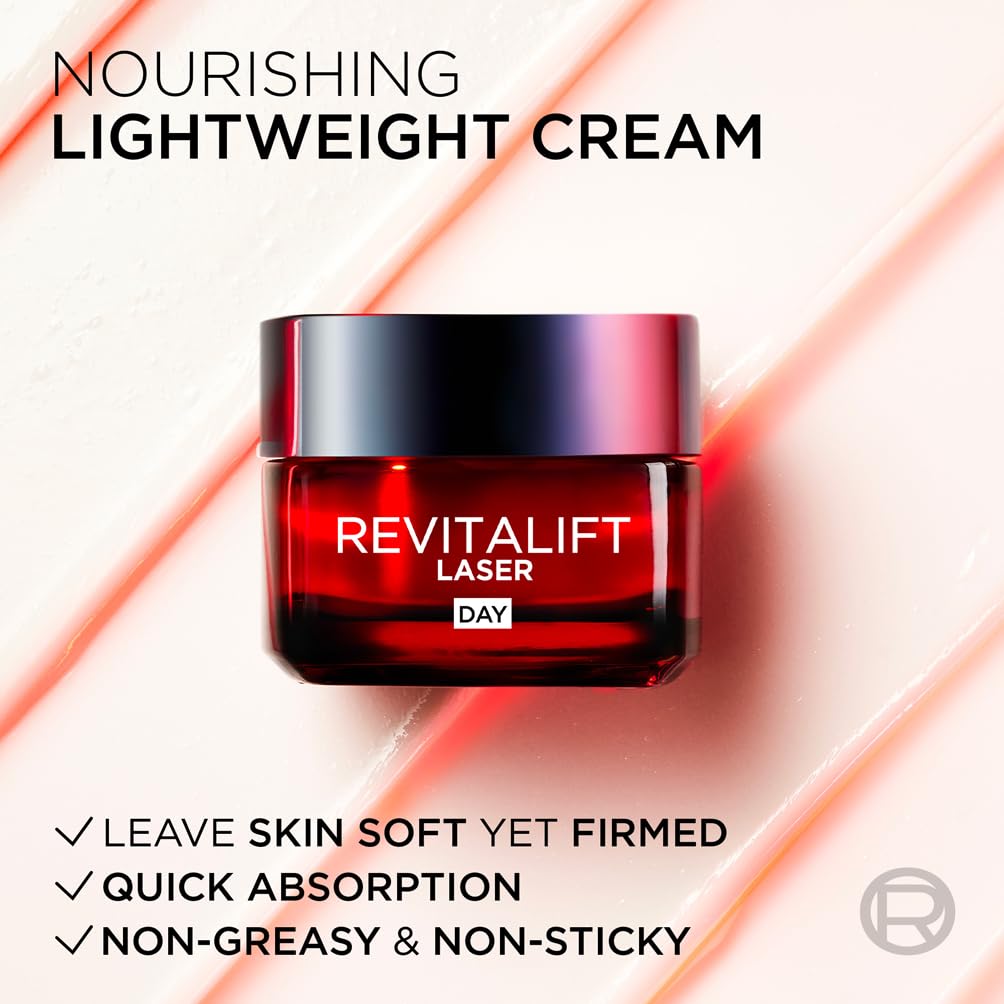L’Oréal Paris Laser Renew Triple Action Anti-Ageing, Skin Tightening Day Cream, Visibly Reduce Wrinkles & Fine Lines; Moisturises, Firms & Brightens Skin; Retinol, Hyaluronic Acid & Vitamin C, 50ml