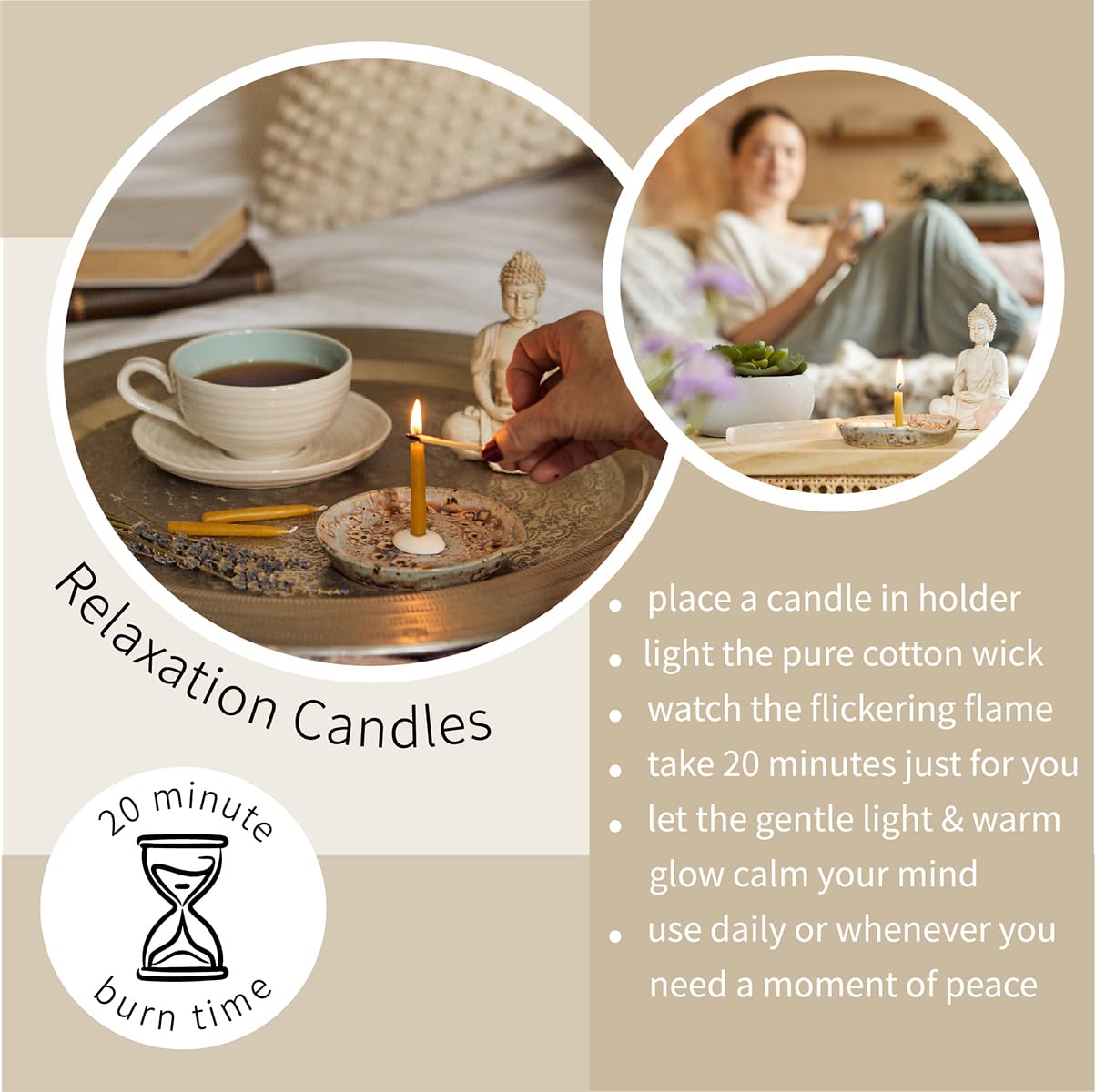 Relaxation Candles. 12 x Twenty Minute Candles with a Ceramic Holder for Relaxation, Meditation, Mindfulness and Well-Being