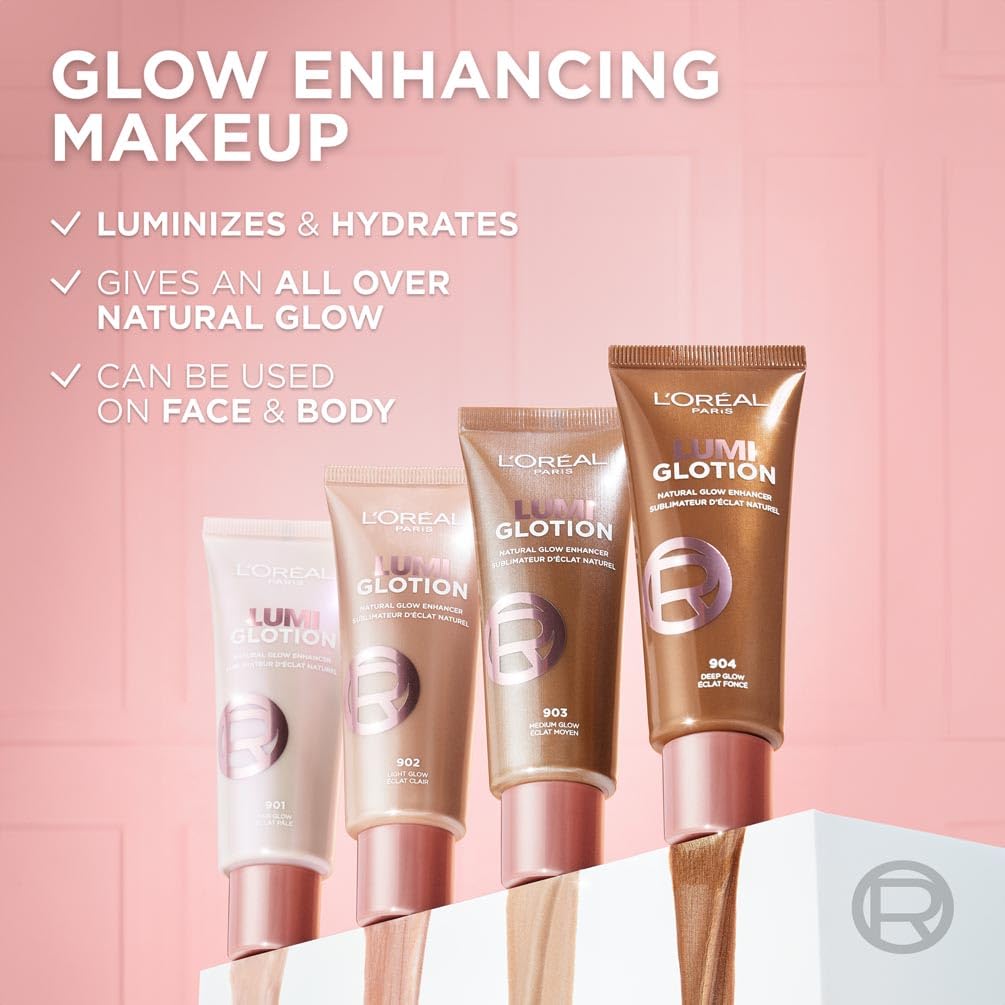 L'Oréal Paris Glow Enhancer, 24h Hydration with Shea Butter and Glycerin, Paradise Lumi Glotion, Shade 904: Deep Glow, 40 ml