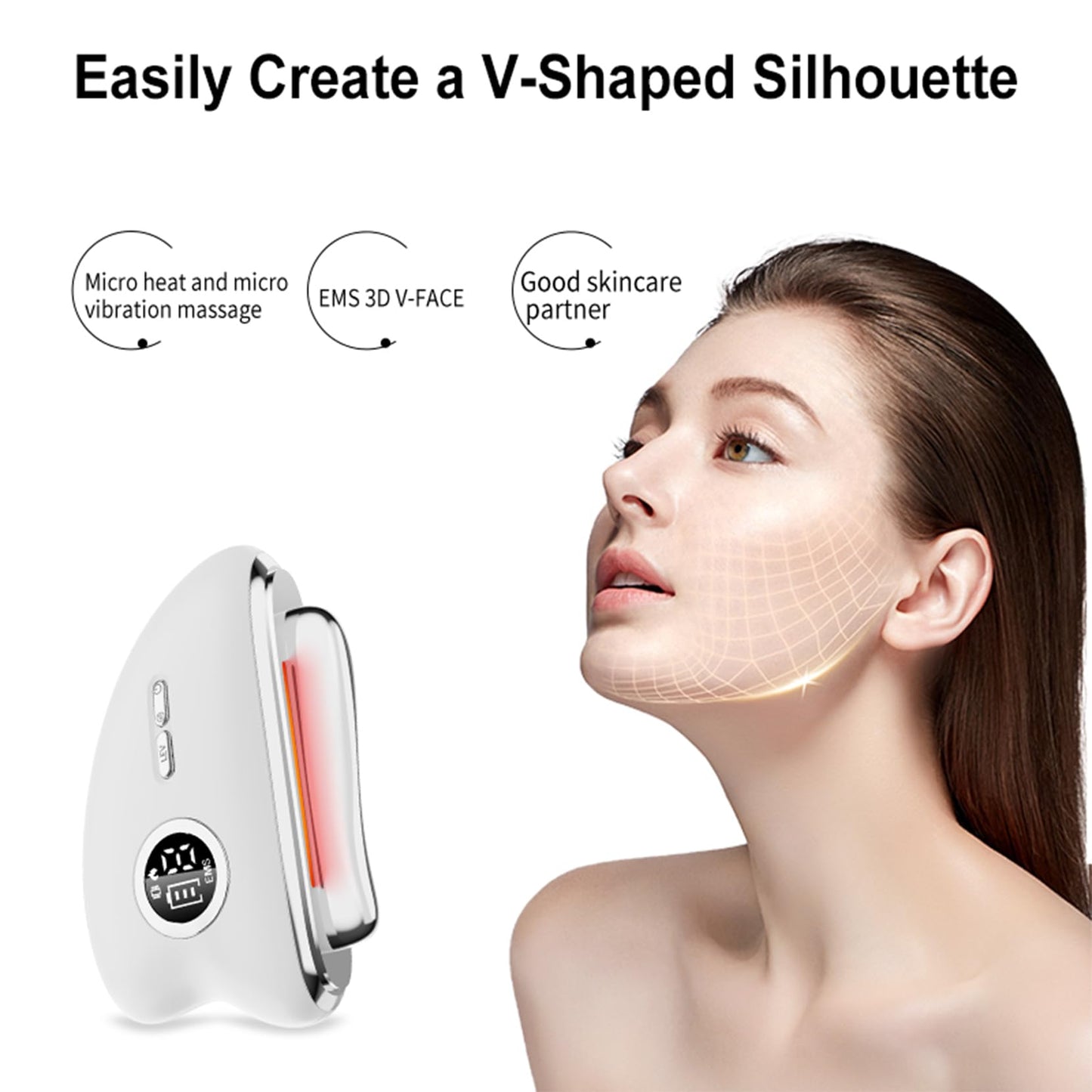 Face Device Gua Sha Electric - 2025 New, Gua Sha Tool for Face Yoga with Red Light Therapy, Facial Sculpting Device, for Skin Lift, Skin Care & Yoga, Wrinkle Smoothing and Body Massage (White)