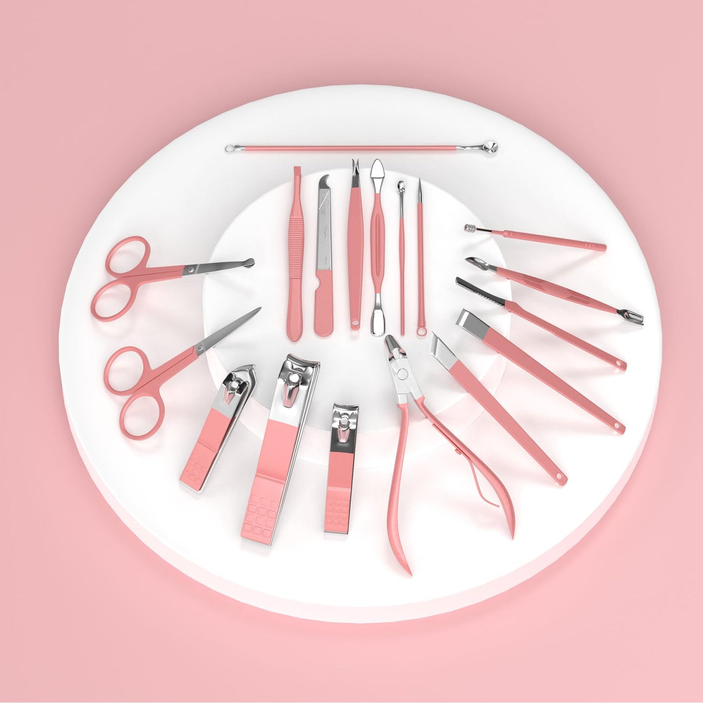 ZIZZON Manicure Set 18 in 1 Professional Pedicure Set Nail scissors Grooming Kit with Leather Travel Case Pink