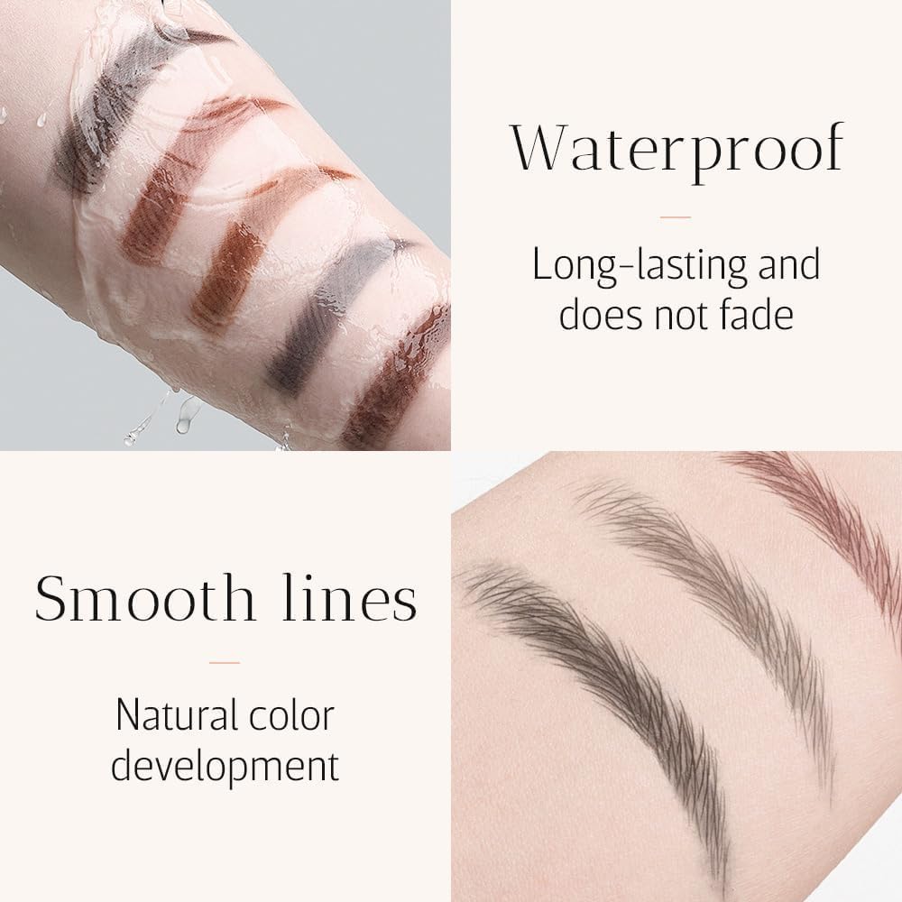 2025 New 3D Microblading Eyebrow Pencil with 4 Forked Tip Applicator, Eyebrow Pencil Waterproof, Long-lasting Magic Eye brow Pen Effortlessly Creates Natural-Looking Brows (Dark brown)
