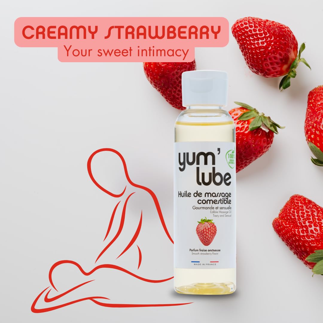 Yum'Lube | Body Oil & Massage Oil | Massage Oils for Date Night & Massage Therapy | Edible Strawberry Flavoured Sex Oil | Relaxing & Sensual Erotic Wellness for Couples | 100% Natural