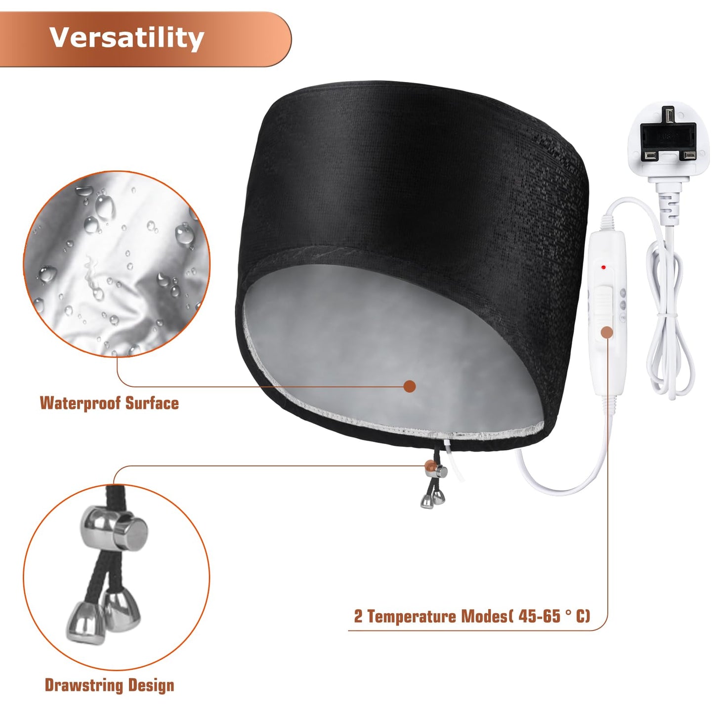 Hair Steamer,Totofac Electric Hair Care Hat Heating Cap with 2 Mode Temperature Control for Hair Spa Home Thermal Treatment Beauty Steamer Cap (Black)