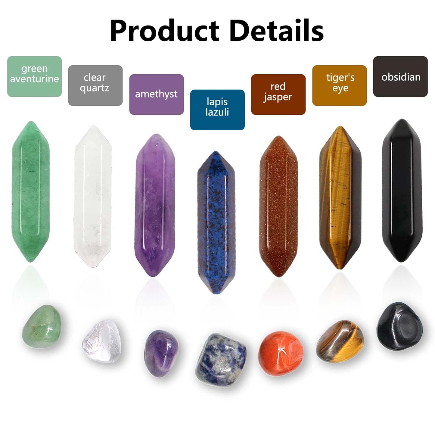 Chakra Stone Healing Crystals Set in Box, Natural Reiki Healing Crystal Points Gemstone Wand Set for Meditation Crystal Therapy Anxiety Relief Balancing Yoga Crystals and Gemstones for beginner(14pcs)