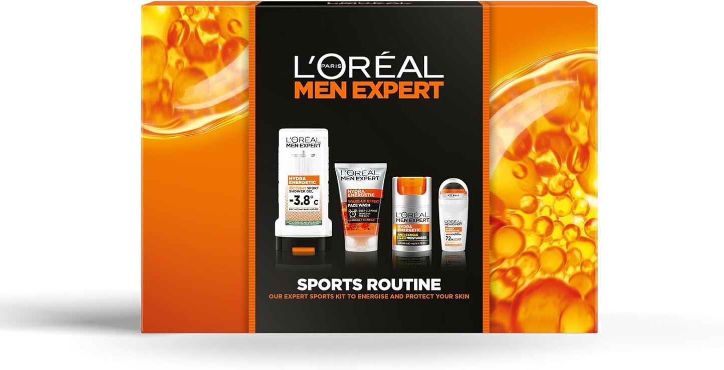 L'Oréal Men Expert Sports Routine Gift Set for Him, Energising Face & Body Skincare Routine, Gift Set for Men