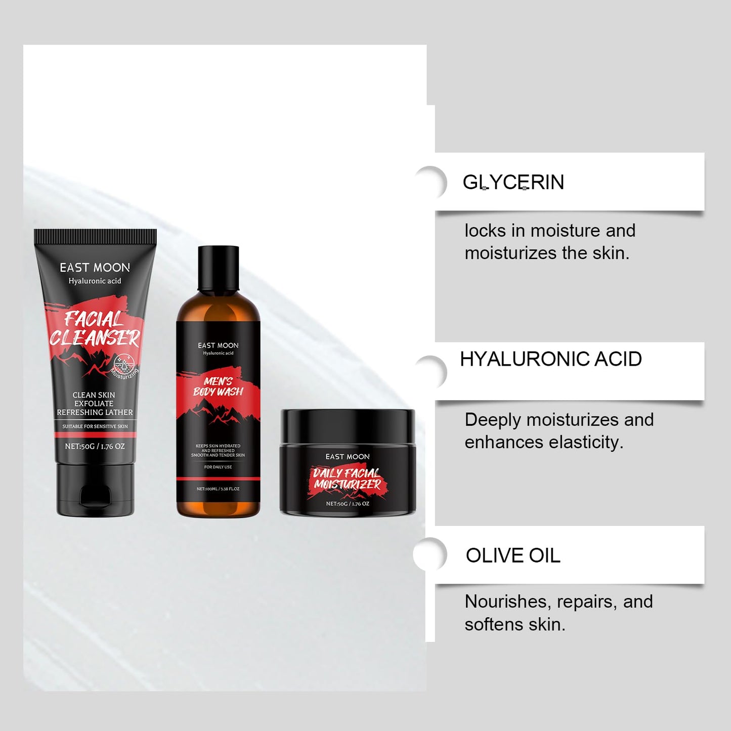 3PCS Mens Bath Set - Mens Gift Set - Mens Skin Care Sets & Kits - Body Wash, Facial Cleanser, Facial Moisturizer - Mens Toiletries Gift Set - Skincare Set for Men - Mens Facial Kit - Gifts for Him
