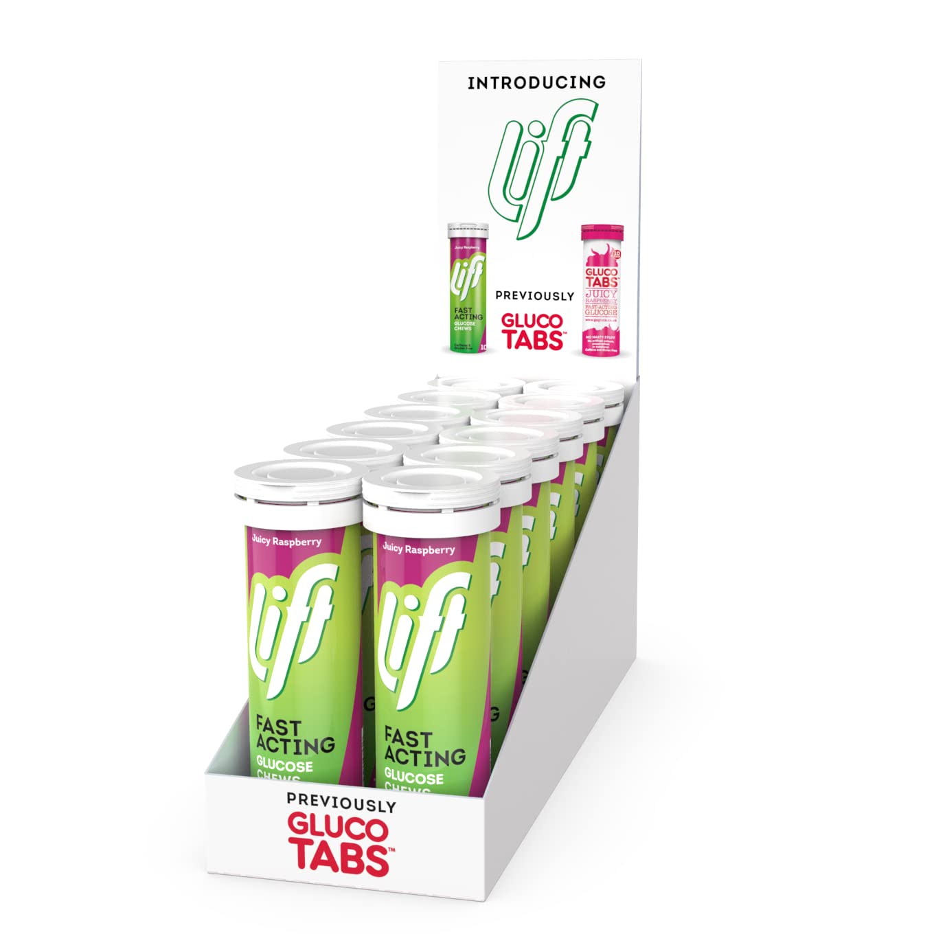 Lift Fast-Acting Glucose Chewable Energy Tablets, Raspberry, 12 Pack of 10-Tablet Tubes