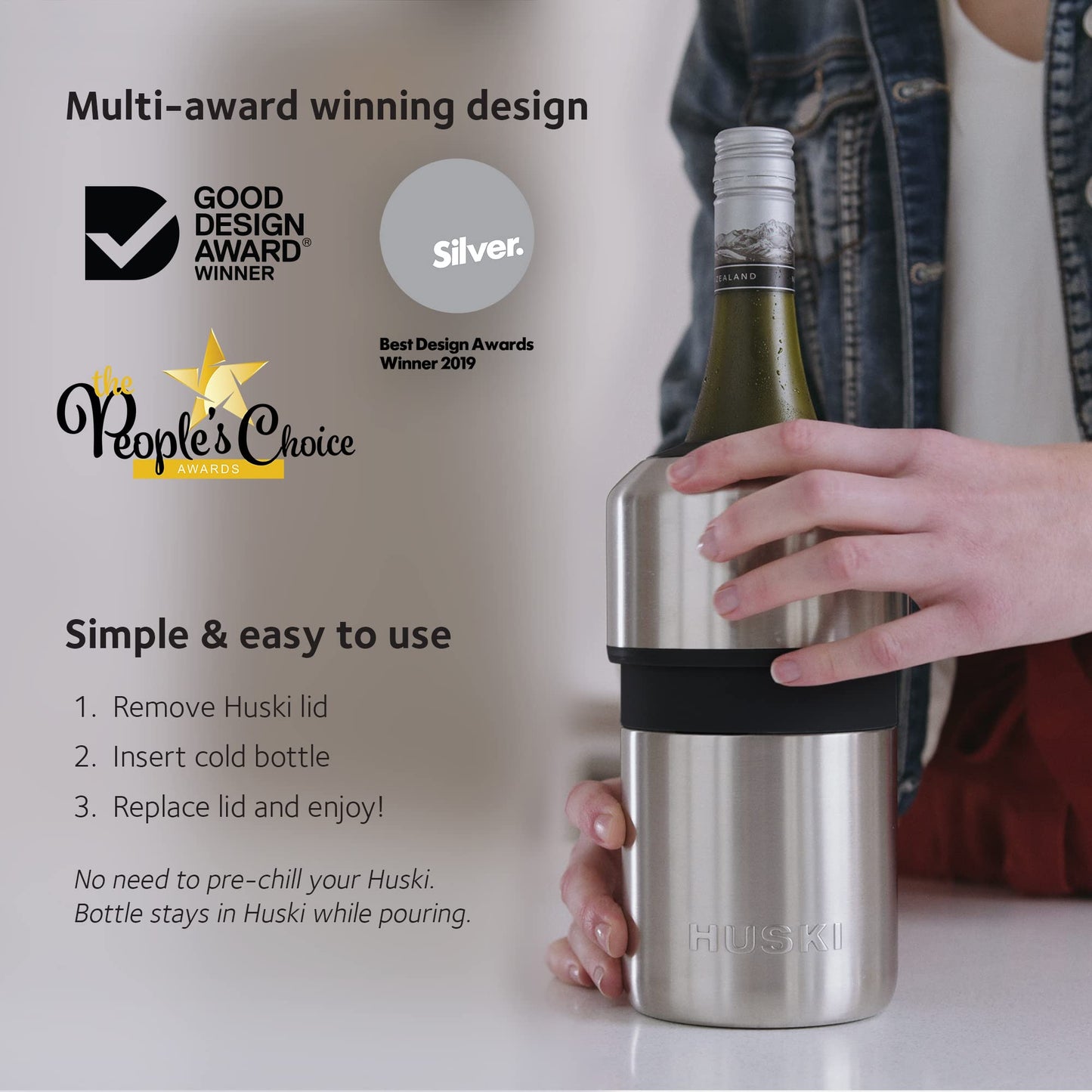 Huski Wine Cooler | Award Winning Iceless Design | Keeps Wine Cold up to 6 Hours | Wine Accessory | Next Generation Ice Bucket | Fits Some Champagne Bottles | Perfect Gift for Wine Lovers (Stone Grey)