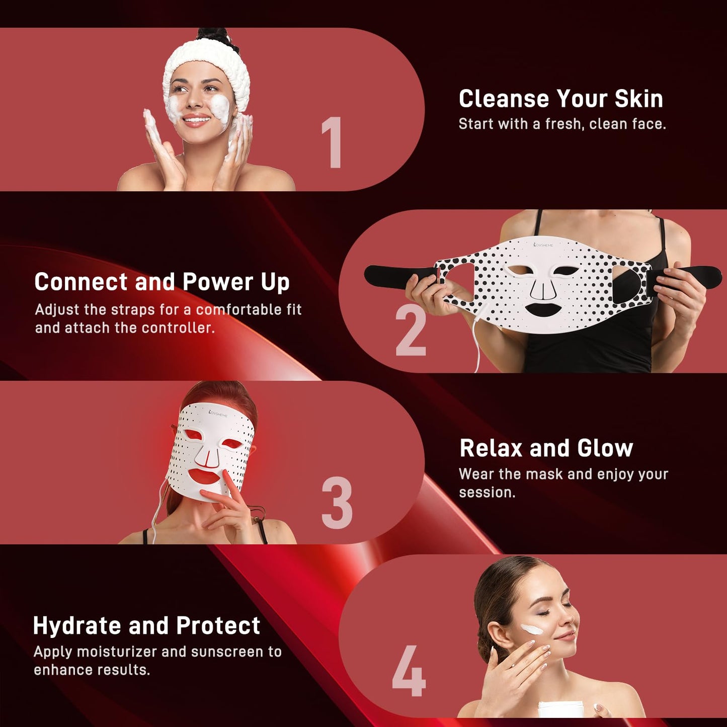 Lovsheme LED Face Mask - 3 Light Modes, Ultra-Soft Comfort, Precise wavelength, Professional Red Light Therapy Mask, LED Face Light Therapy Mask for Skin Rejuvenation, Anti-Aging & Acne Treatment