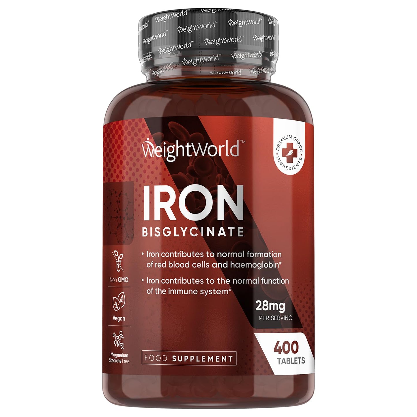 400 Vegan Gentle Iron Energy Tablets High Strength 28mg for Men & Women (6+ Months Supply) - High Absorption Iron Bisglycinate Supplements for Tiredness
