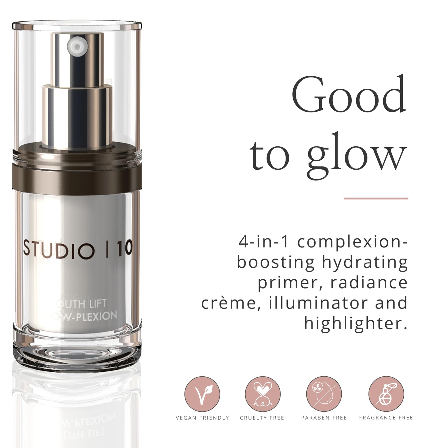Studio10 Skin Lift Glow-Plexion Primer and Highlighter 2-in-1 Radiance Booster with Skincare Benefits for Hydrated Brightened and Lifted Skin Suitable for Dull Dry and Mature Complexions