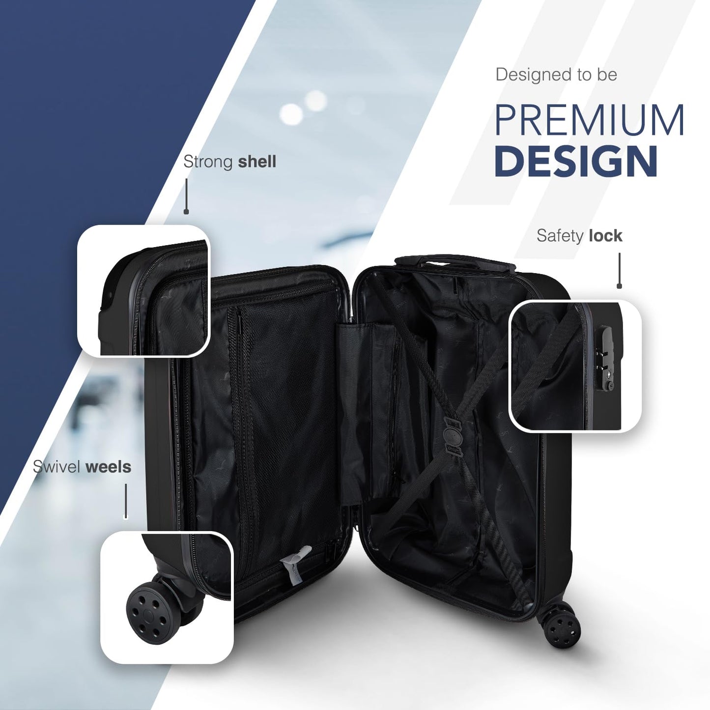 LUGG 20 Inch Skywander Lightweight Travel Cabin Bag - Carry On Approved Suitcase, ABS Shell Protection, Water Resistant & Safe Locking System - Easyjet Overhead Compliant (55x20x35cm)