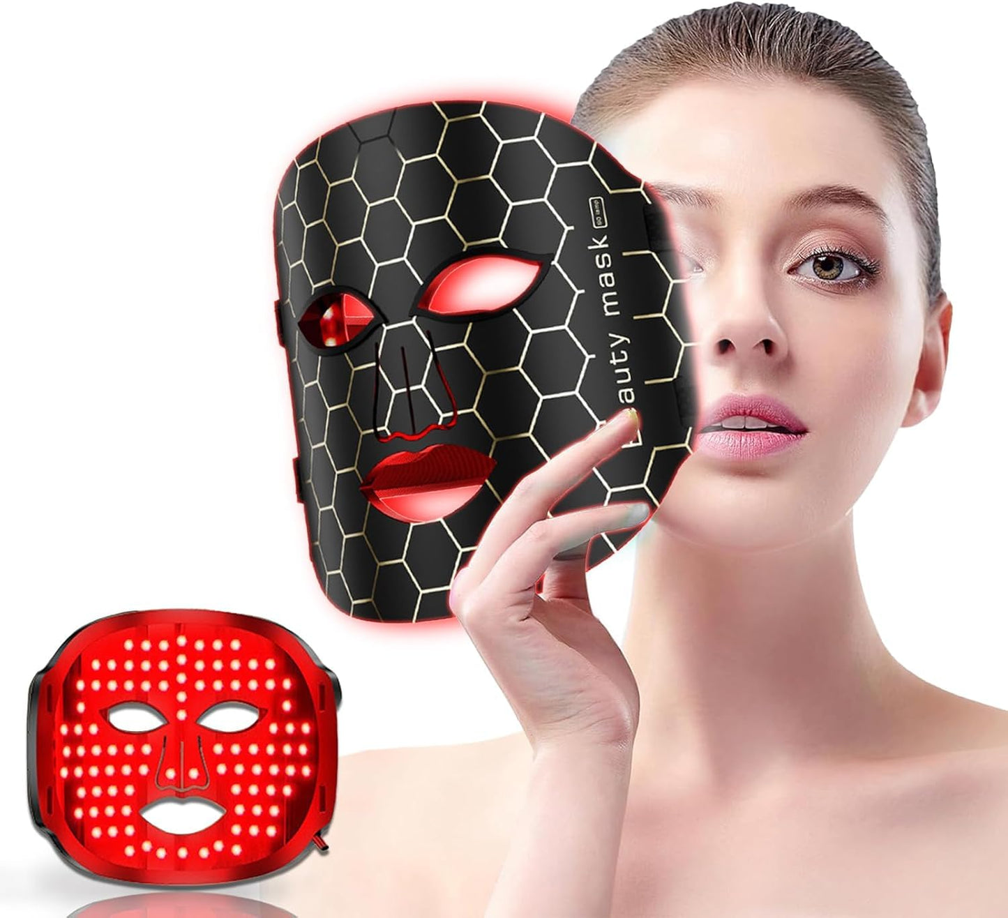 LED Light Therapy Facial Mask Beauty Device Reusable Masks, Anti-Aging & Hydration for Glowing Skin– 3 Light Modes – Remote Control – Includes Eye Protection