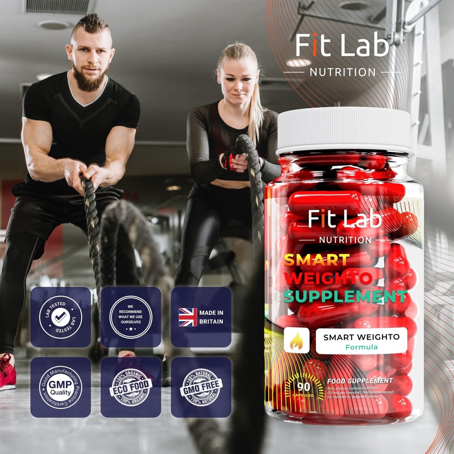 Fit Lab - Smart Weighto Management, Food Supplement - 90 Capsules - Vegan, Halal and Vegetarian Supplements for Women and Men - 45 Days Supply - Gym Essentials