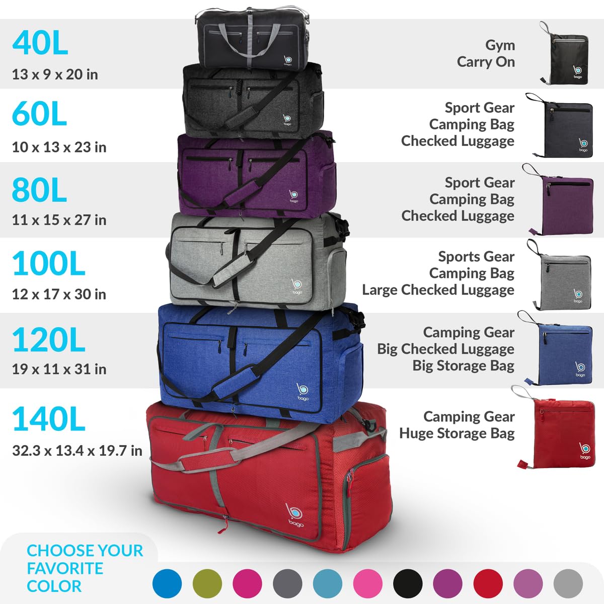 bago Holdall Bags for Men & Women - 40L Spacious Holdall Bag with Shoe Compartment - Save Time & Travel The World in Style & Convenience - Durable, Lightweight & Foldable Duffle Bag (SnowDepPurple)