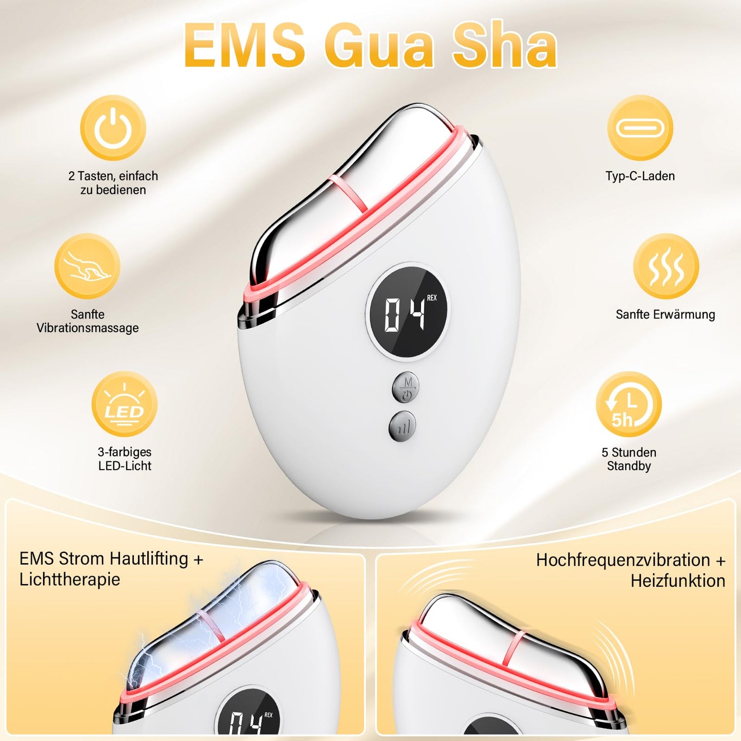 Ehomfory EMS Gua Sha, Face Massager Gua Sha Electric with Smart 3 Modes Anti-Wrinkle Beauty Device, EMS Face Massage with Vibration & Heat for Face Tightening, Anti Wrinkles, Anti Ageing