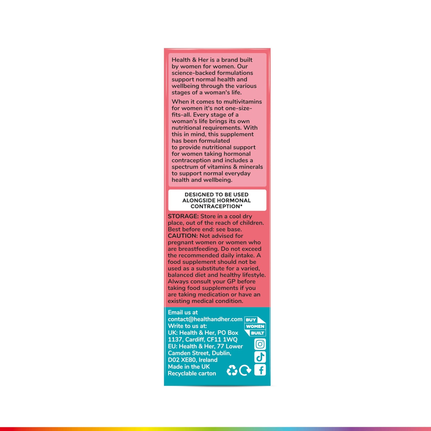 Health & Her Multivitamin Supplement for Women Taking Hormonal Contraception - Nutrition Support for Women & Teen Girls on The Pill - 1 Month Supply, 60 Tablets - Vegetarian & Gluten Free