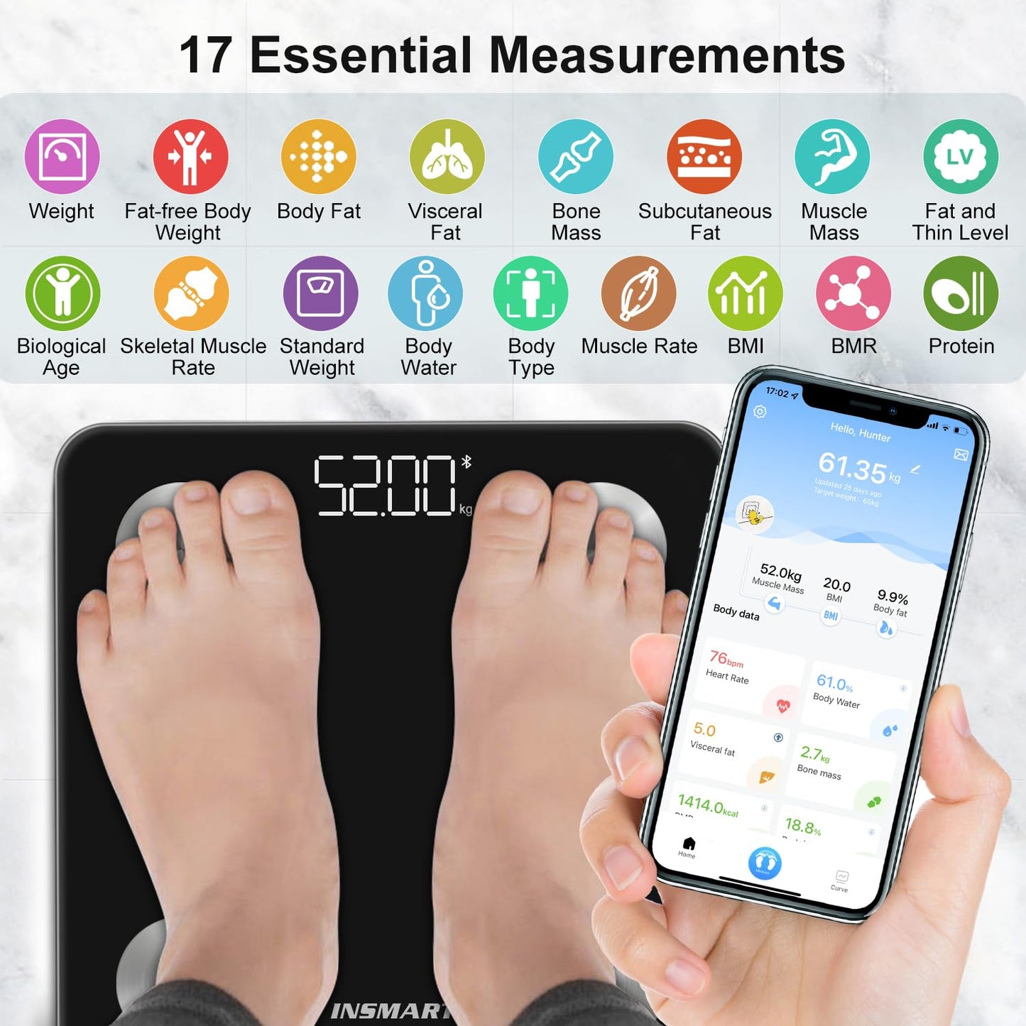 Bluetooth Body Fat Scales, INSMART Smart Digital Bathroom Weight Weighing Scales for Body Composition Analyzer with Smart APP, Body Composition Fitbit Scales for Fitness (ST/LB/KG)