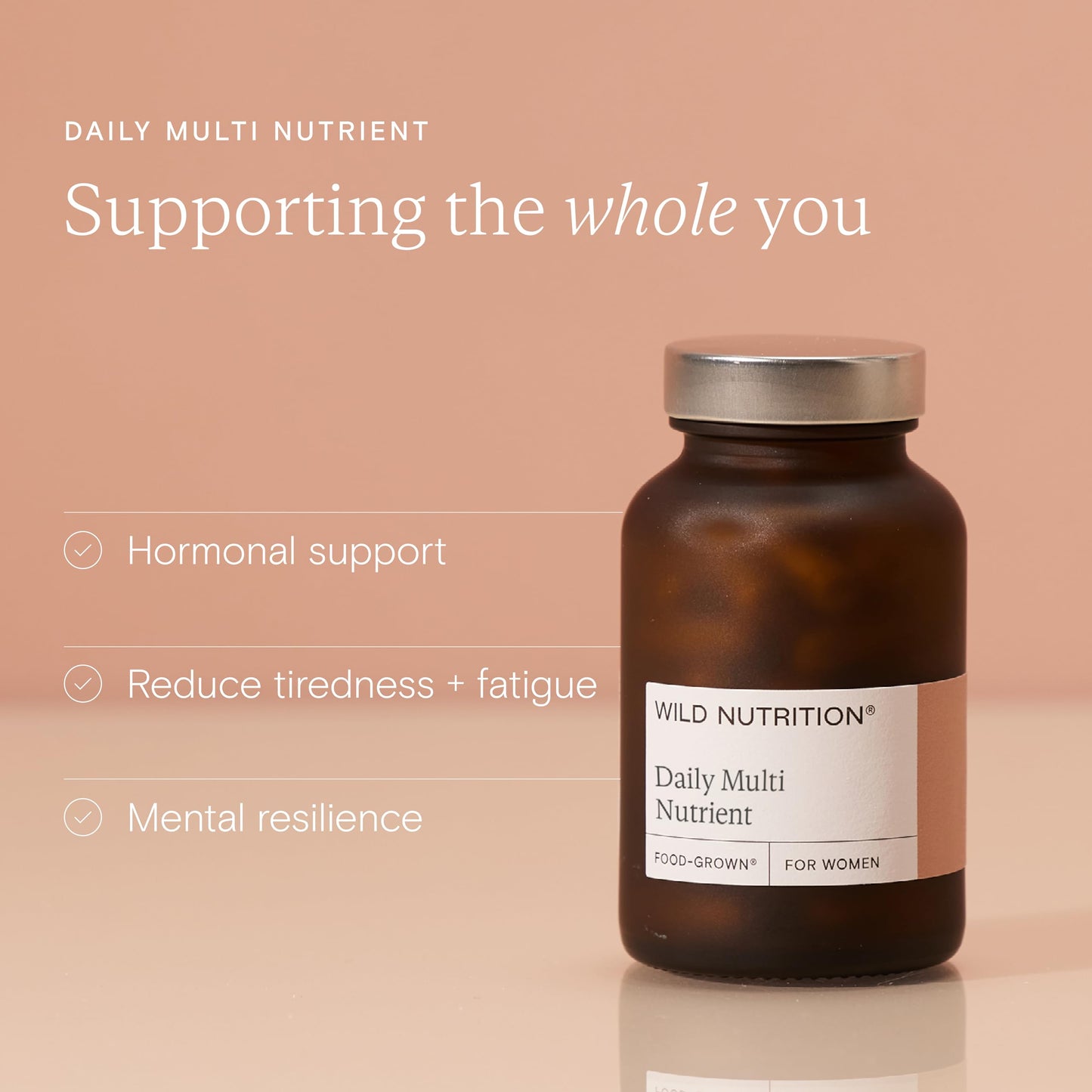 WILD NUTRITION Food-Grown® Women's Daily Multi Nutrient | Multivitamin Tablets for Women to Support Hormonal Balance, Fatigue, and Mental Resilience | Vegetarian Multivitamins for Women | 60 Capsules