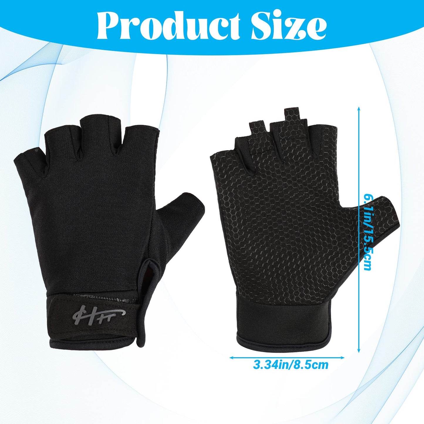 Fingerless Gloves Fishing Gloves Water Anti-Slip Sun Protection Gloves Performance Adjustable Gloves for Men Women Kayaking Paddling Climbing Biking Sailing Training Sport Fitness (Black, M)