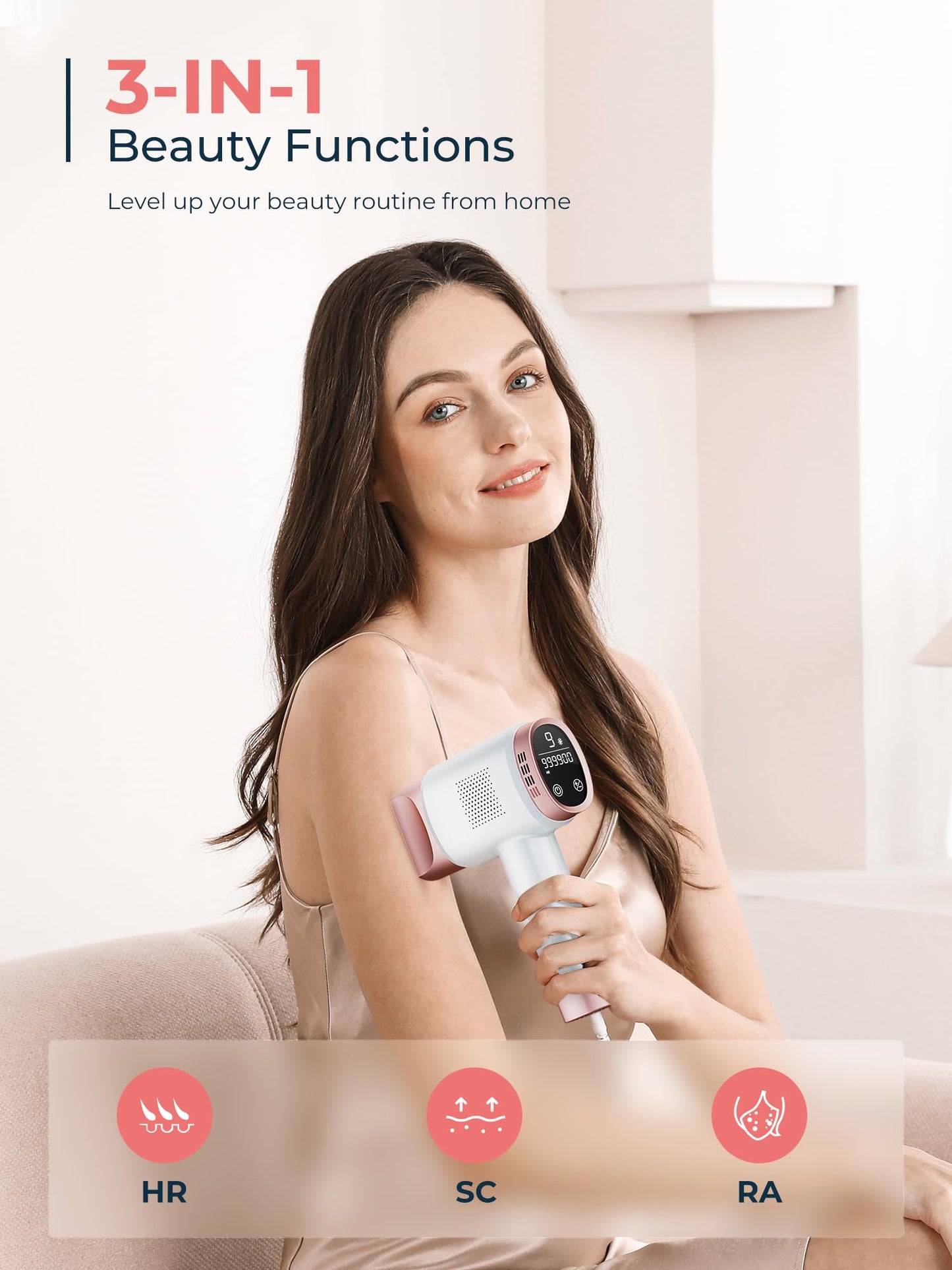 Beauris Ice-Cooling IPL Hair Removal Device, 21J Laser Hair Removal Device with 3 Functions, 9 Energy Levels, IPL Laser Hair Remover for Women Men, Facial Bikini Line Arm Armpits Leg Body, Rose Gold