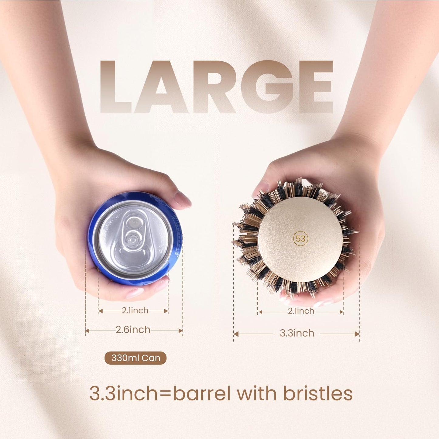 AIMIKE Round Brush for Blow Drying, Large Round Hair Brush for Long Hair, Nano Thermal Ceramic & Ionic Tech for for Creating Voluminous, Smooth, and Seek Styles - (Barrel 53mm,84mm w/Boar Bristles)