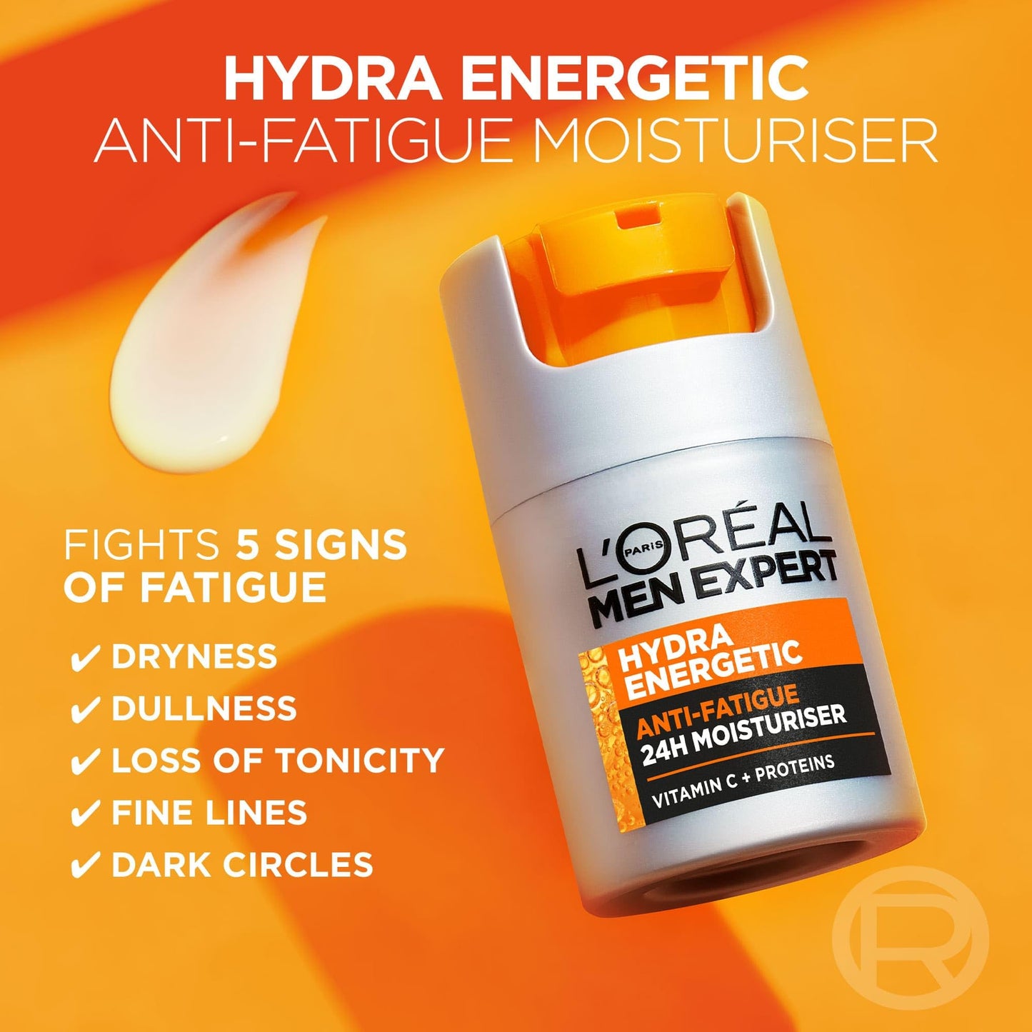 L'Oréal Men Expert Anti-Fatigue Moisturiser, Hydra Energetic Men's Moisturiser With Vitamin C* Fights Appearance of Dark Circles And Hydrates Skin - 50 ml