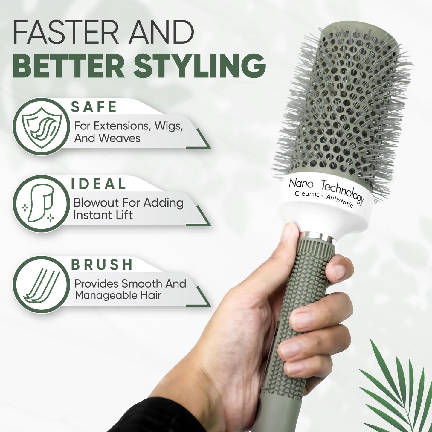 Beauty Carves Round Hair Brush, 45mm Barrel with 2 Clips - Blow Dry Hair Brush with Flexible Nylon 66 Bristles - Nano Ionic Heat Resistant Tech for Professional Curling, Styling & Shining Texture