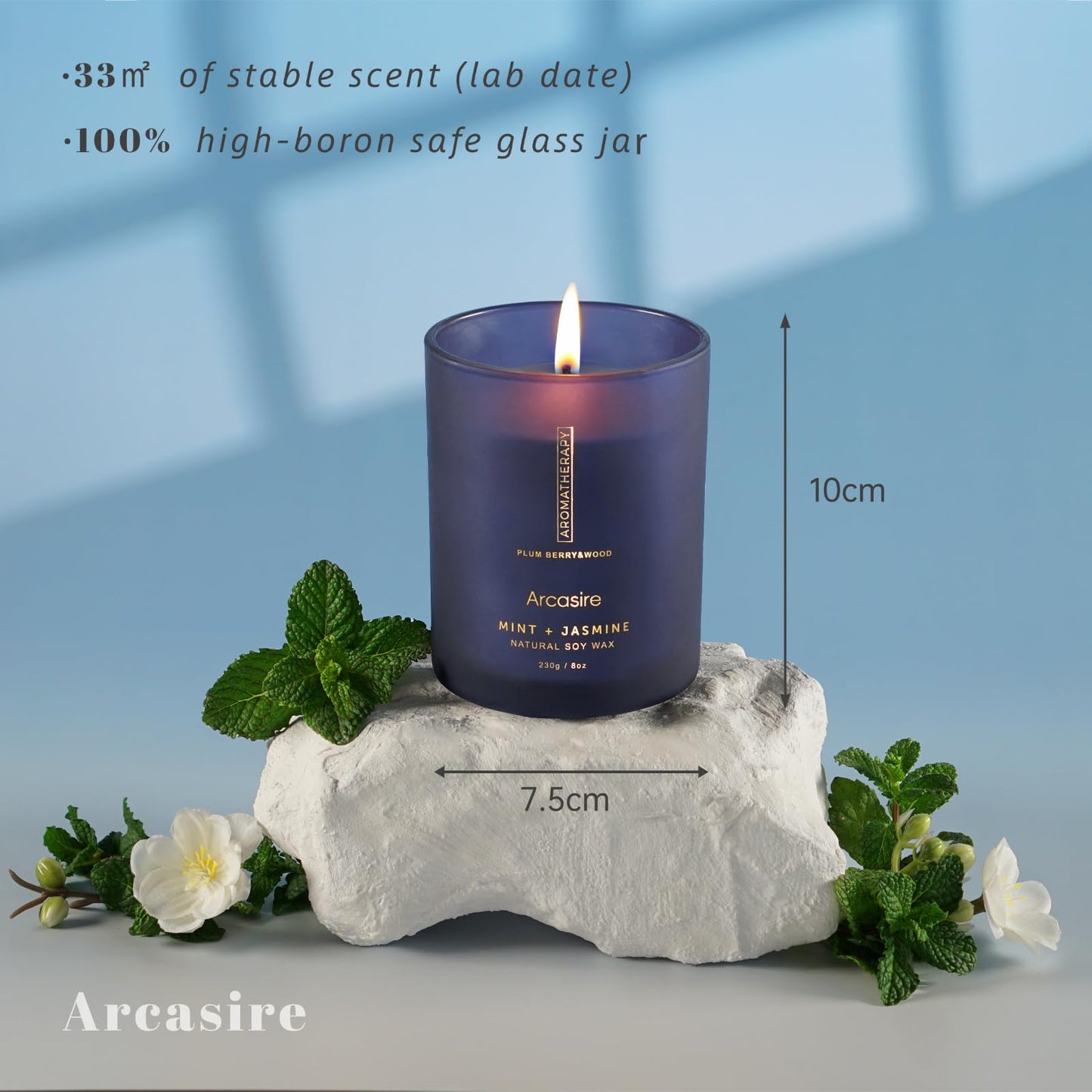Arcasire Scented Candles Gifts for Women & Men, Mint & Jasmine Scented, 8oz Hand-Poured Natural Soy Wax, 48H Long-Burning, Luxury Candle Gift for Birthday, Wedding, Home, Spa, Yoga