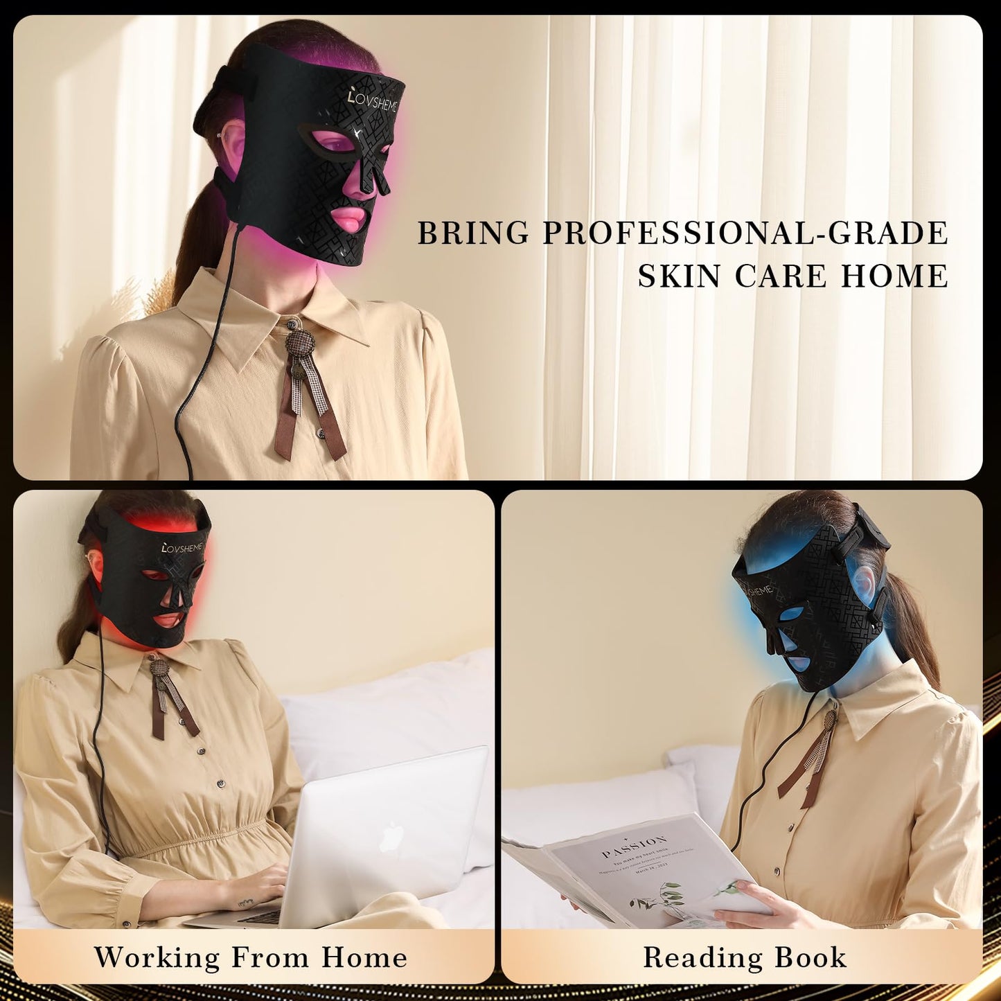 Lovsheme LED Face Mask - FDA Approved Enhance Red Light Therapy Mask for Acne, Wrinkles, and Skin Rejuvenation - Professional Grade Home Skincare - 3 Light Modes & Timing Settings, Eye Protection