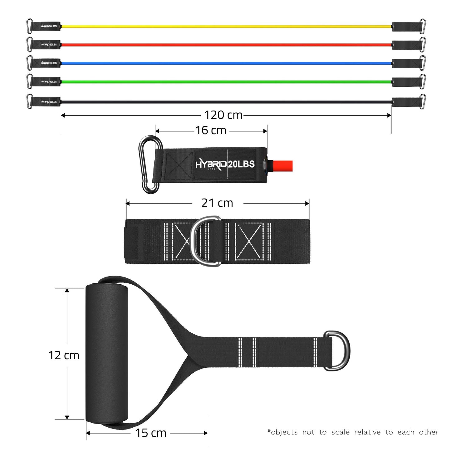 HYBRID Resistance Bands Set Men Women, HEAVY DUTY 12pcs Exercise Bands, Up to 150LB, 68kg, 2 Foam Handles, 2 Ankle Straps, Door Anchor - Fitness Tubes - Exercise Equipment for Home, Gym, Physio