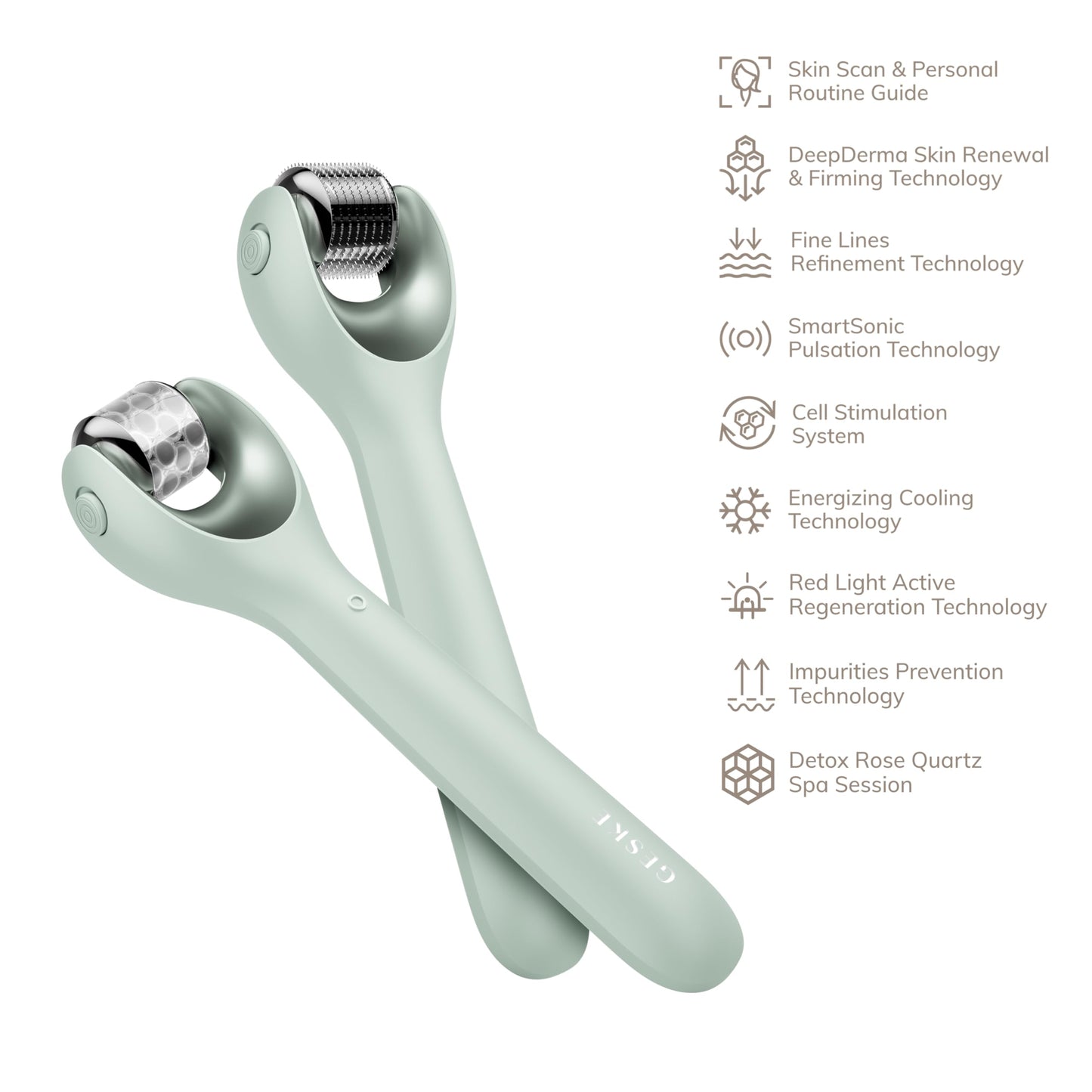 GESKE SmartAppGuided™ MicroNeedle Face Roller | 9 in 1 | Electric derma roller with rose quartz | Professional microneedling device | Needle roller | Beauty roller for face