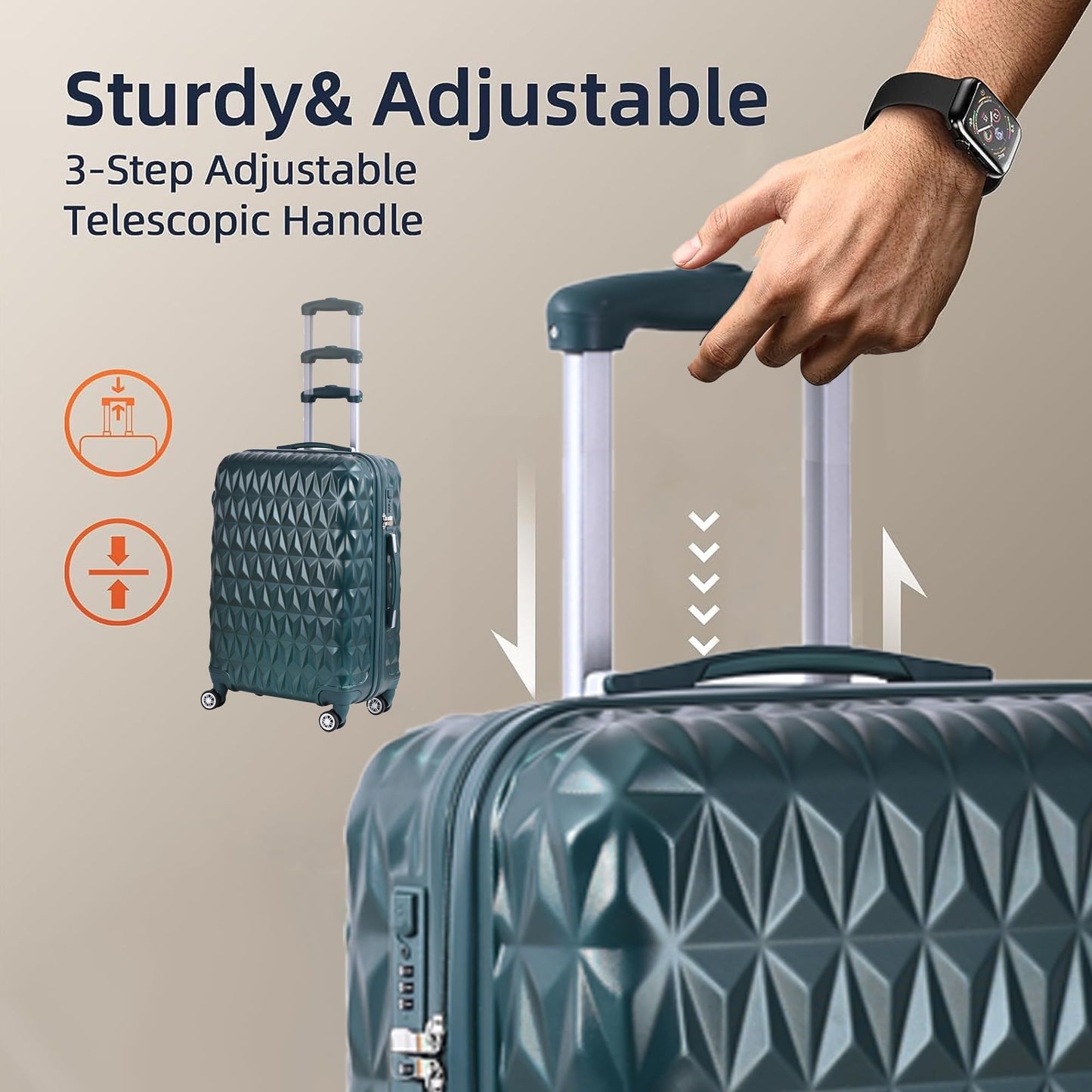 CMY Lightweight 4 Wheel ABS Hard Shell Travel Trolley Luggage Suitcase Set, Medium 24" Hold Check in Luggage (Dark Green)