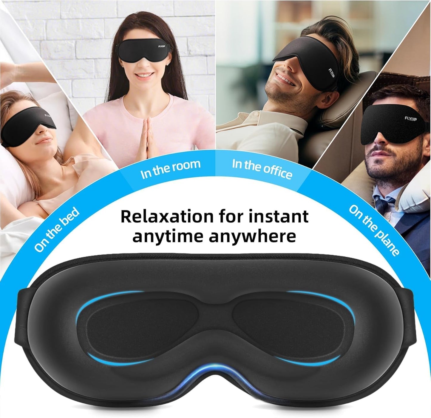 100% Blackout Sleep Mask for Women Men, Zero Eye Pressure Eye Mask, Sleeping Mask for Side Sleepers, Lycra Fabric 3D Contoured Cup Blindfold with Adjustable Strap for Home/Work,3D Black
