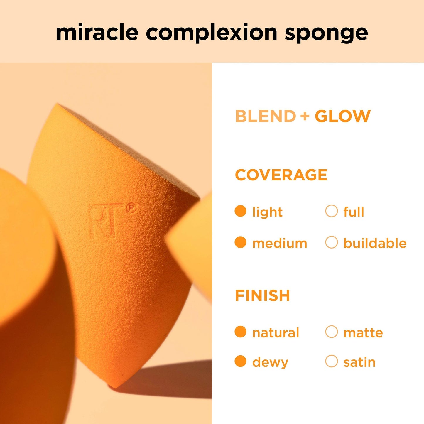 Real Techniques Miracle Complexion Makeup Sponge Full Cover Foundation, Pack Of Two (Packaging May Vary)