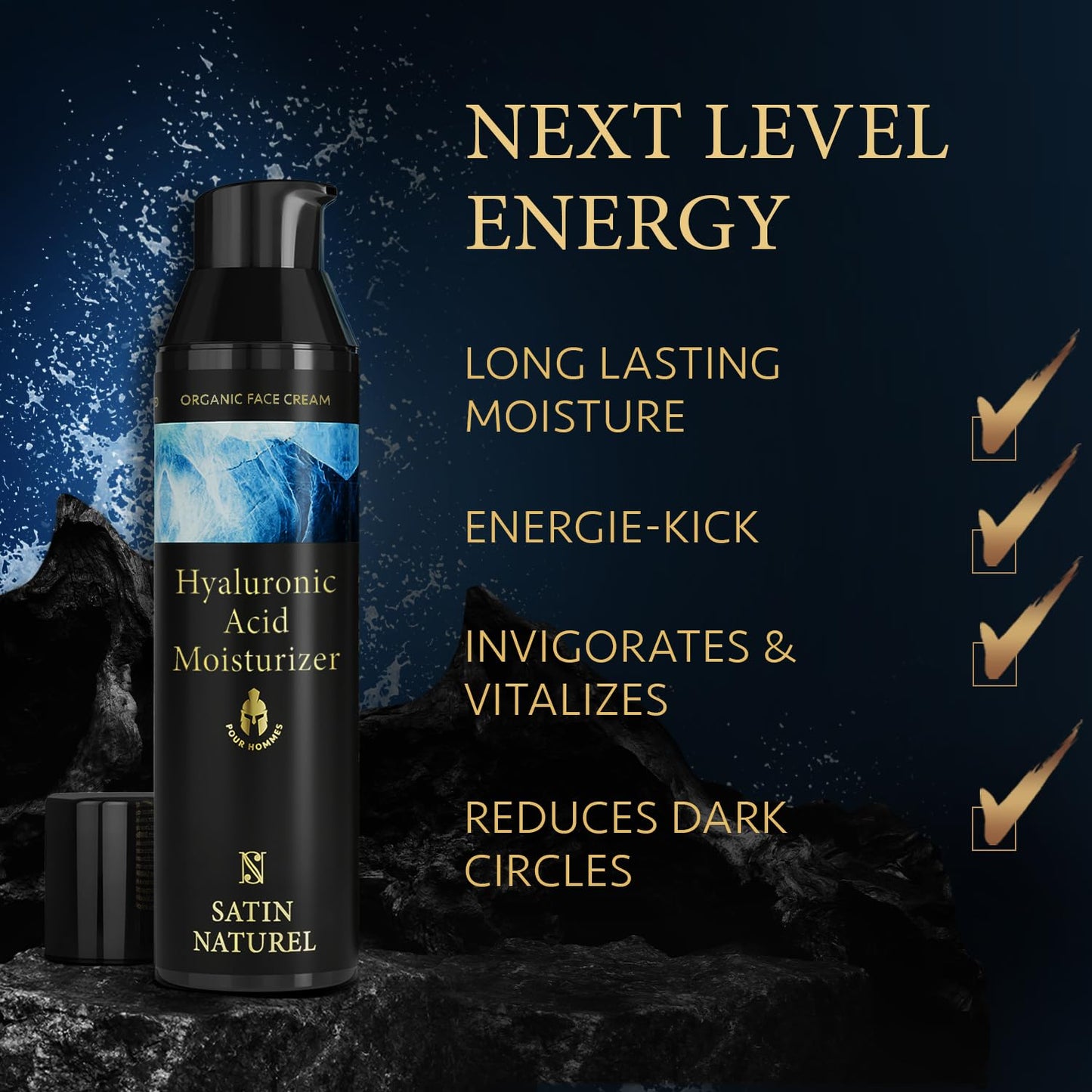 Satin Naturel Hyaluronic Acid Face Moisturiser for Men 75ml - Organic Mens Skincare & Anti Aging face Cream with Aloe Vera - Day & Night Cream - Mens Moisturiser Face for a Daily Efficient Skincare