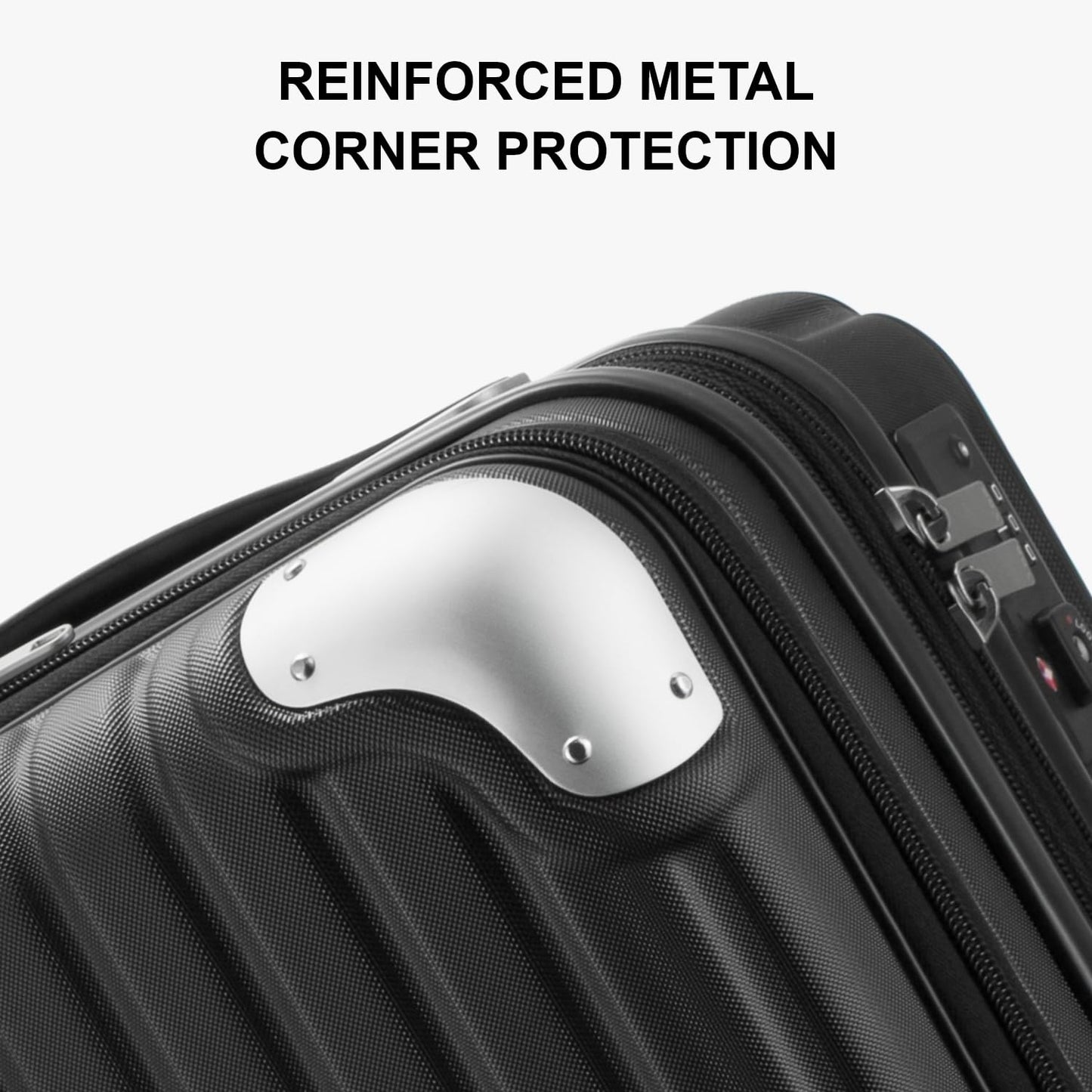 LEVEL8 Carry on Suitcase, 55CM Hand Luggage Expandable with Laptop Compartment, ABS+PC Hardshell Spinner Trolley Cabin Size with 4 Wheels, TSA, Black