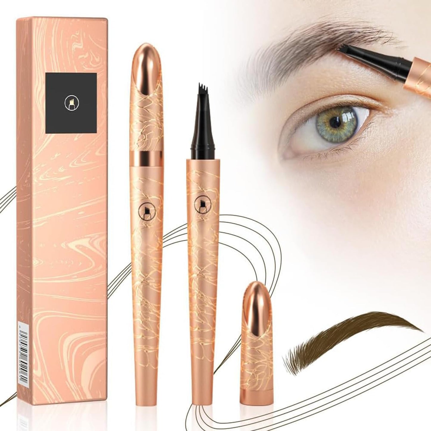 2025 New 3D Microblading Eyebrow Pencil with 4 Forked Tip Applicator, Eyebrow Pencil Waterproof, Long-lasting Magic Eye brow Pen Effortlessly Creates Natural-Looking Brows (Dark brown)